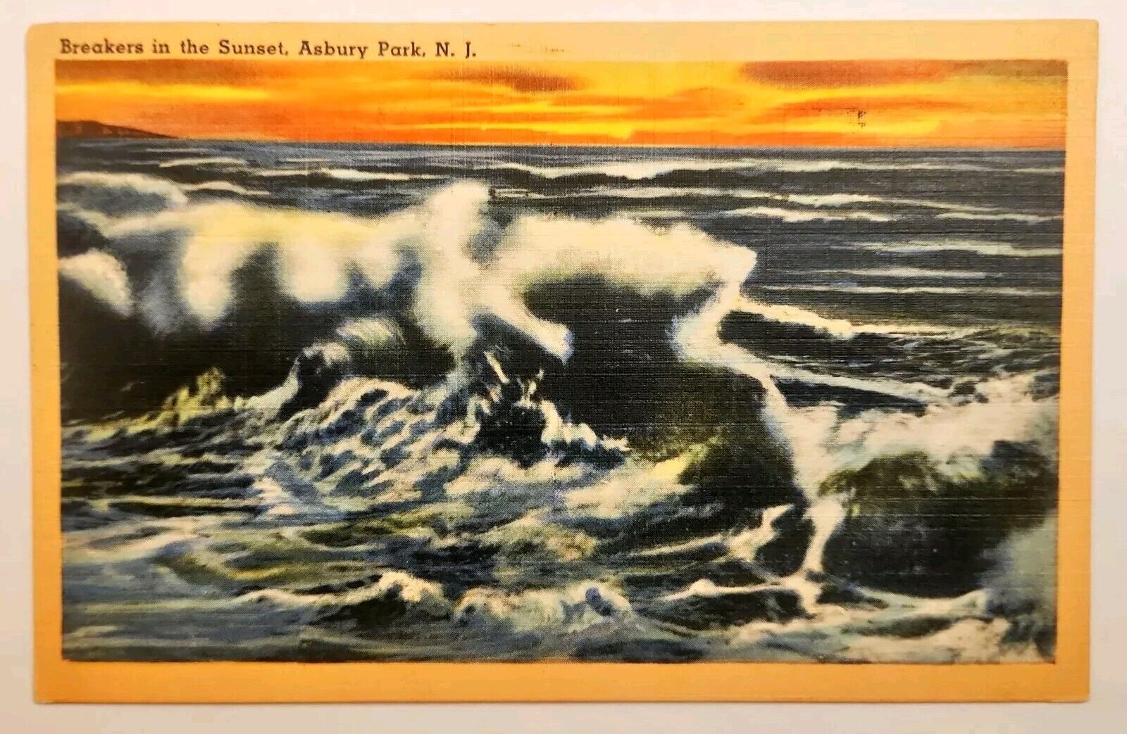 Postcard  Breakers in the Sunset  Asbury Park NJ dated 1946                 T149