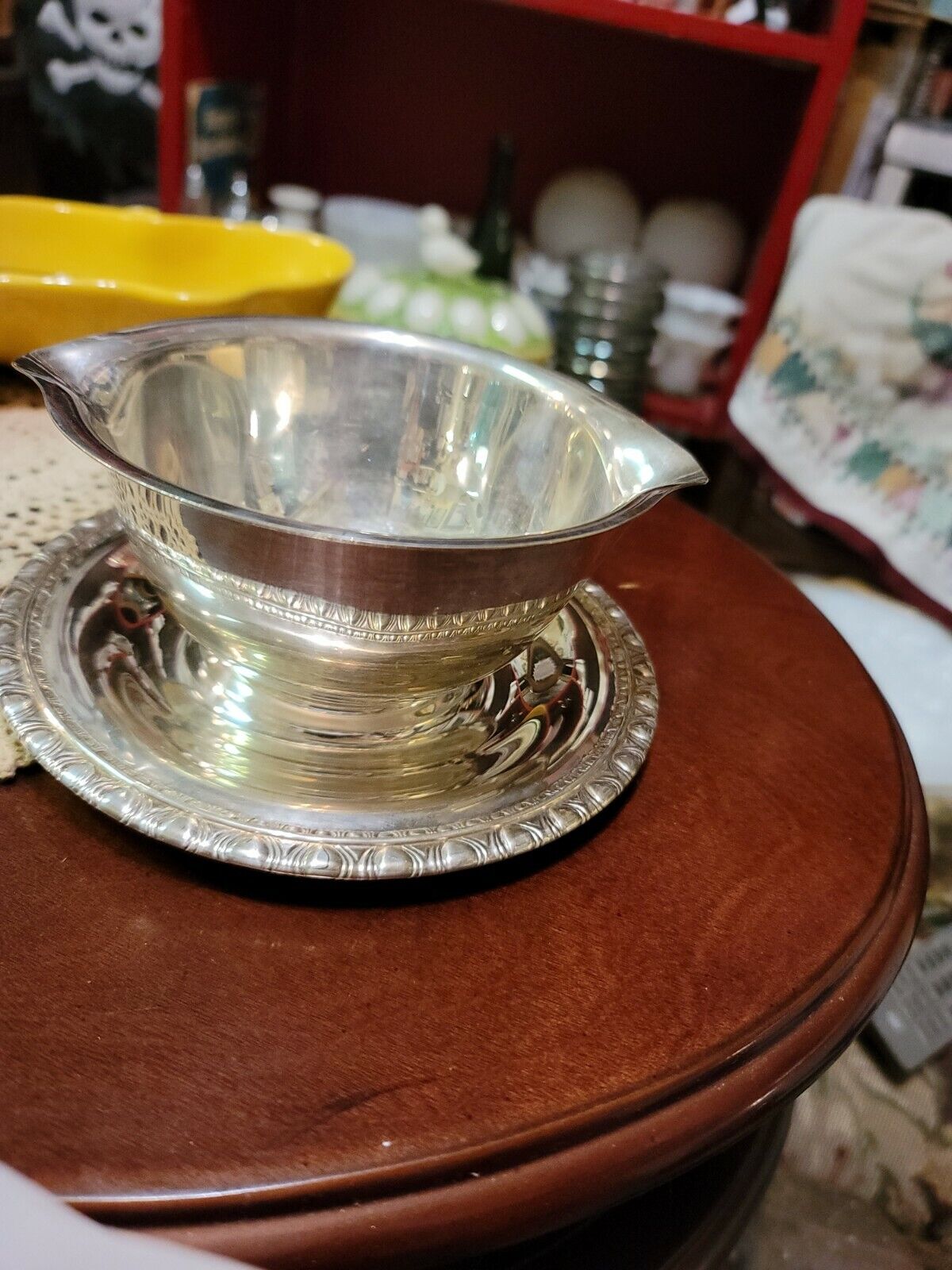 Vtg Rogers & Bro  Silverplate Gravy Boat With Attatched Drip Plate #1713 Ornate 