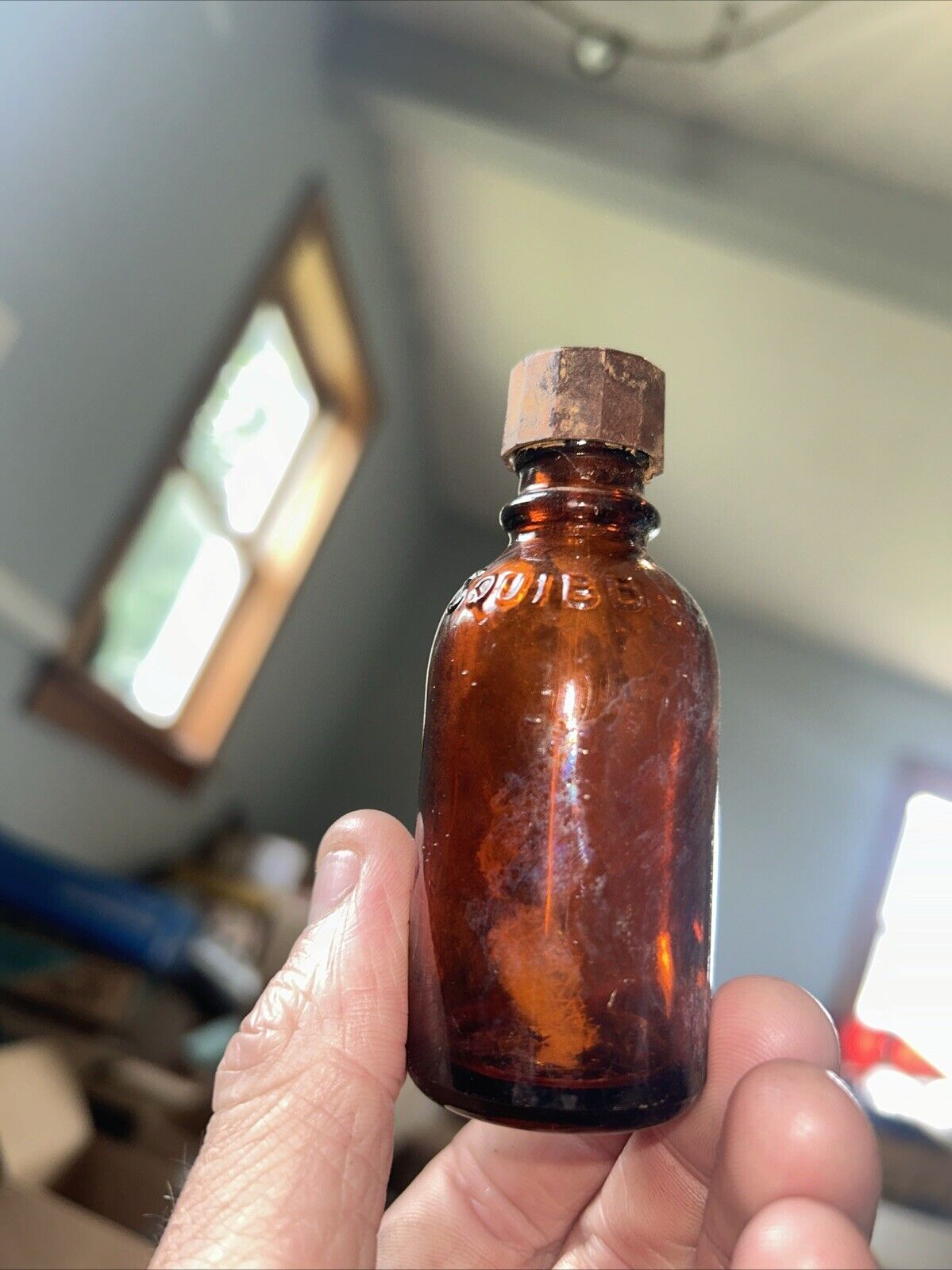 Vintage Squibb 1920’s 1930’s brown amber Bottle 4” medicine With Top Dropper