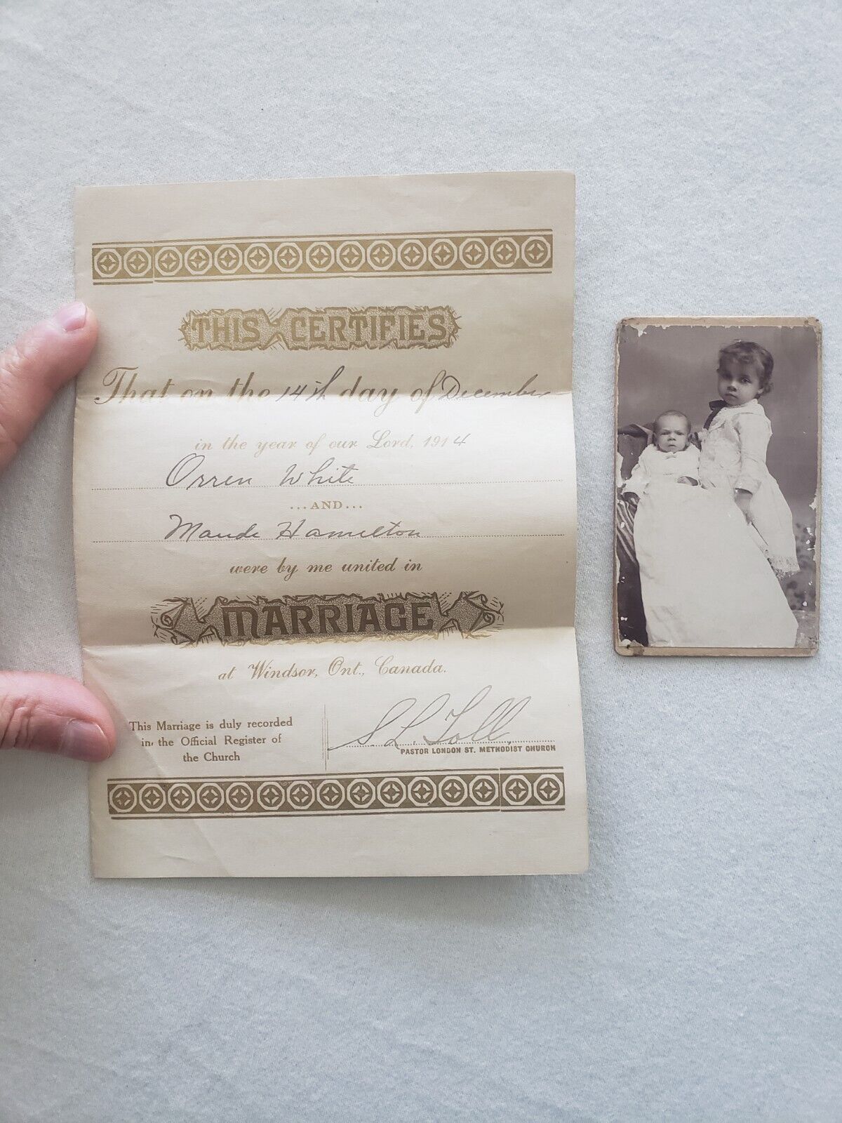 Marriage Certificate Ontario Canada 1914 with picture 