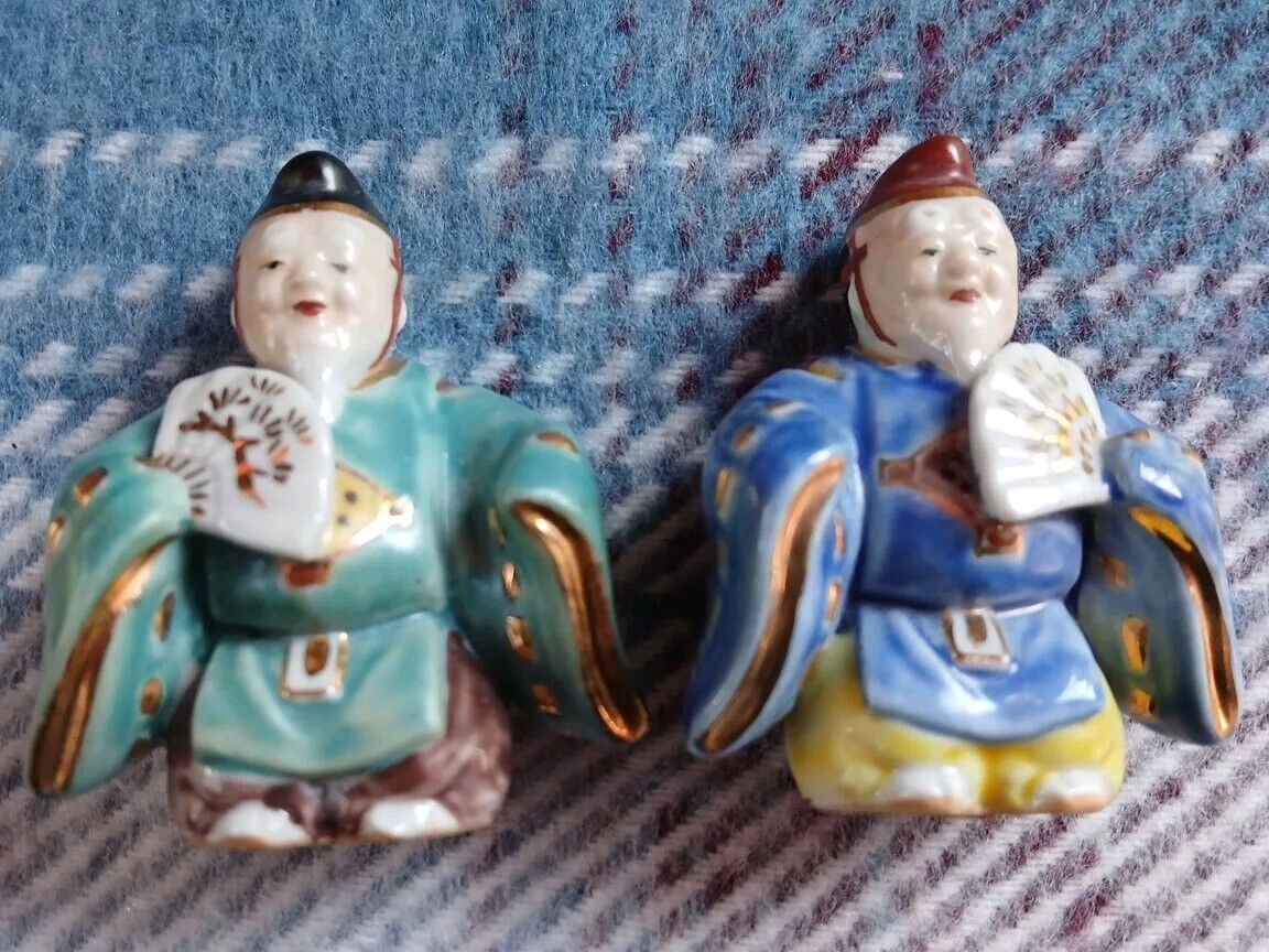 Antique RARE Japanese Old Man Salt N Pepper Shakers very old Rare