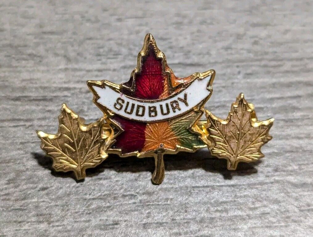 City Of Sudbury Ontario Canada 3 Fall-Colored Maple Leaves Souvenir Lapel Pin