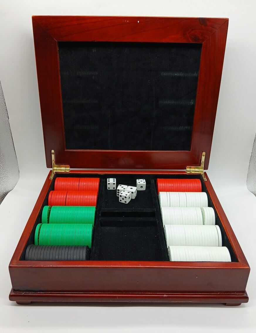 Vegas Brand Executive Poker Set with Wood Cherry Box 200 Chips - No Cards