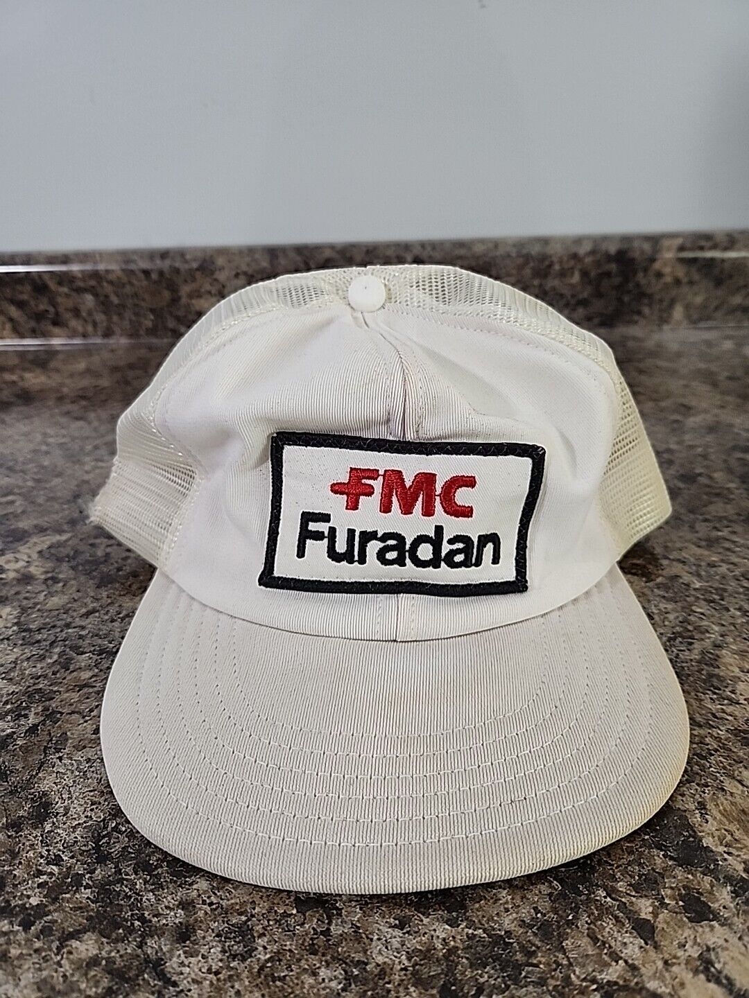 Vtg FMC Furadan Snapback Trucker Hat Mesh Patch Unitog White Pesticide 