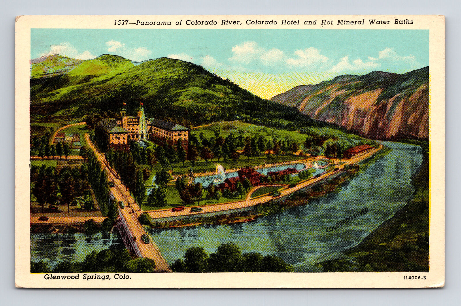 1954 Postcard Colorado River Hotel Hot Mineral Water Baths Glenwood Springs CO