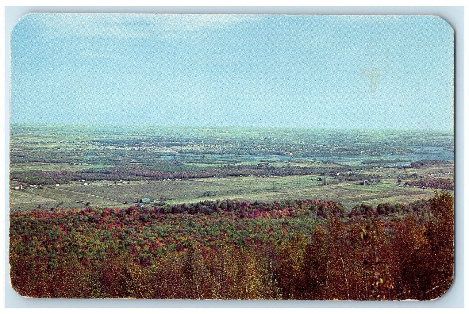 1960 Aerial View Skyline Rib Mountain Wausau Wisconsin Vintage Unposted Postcard