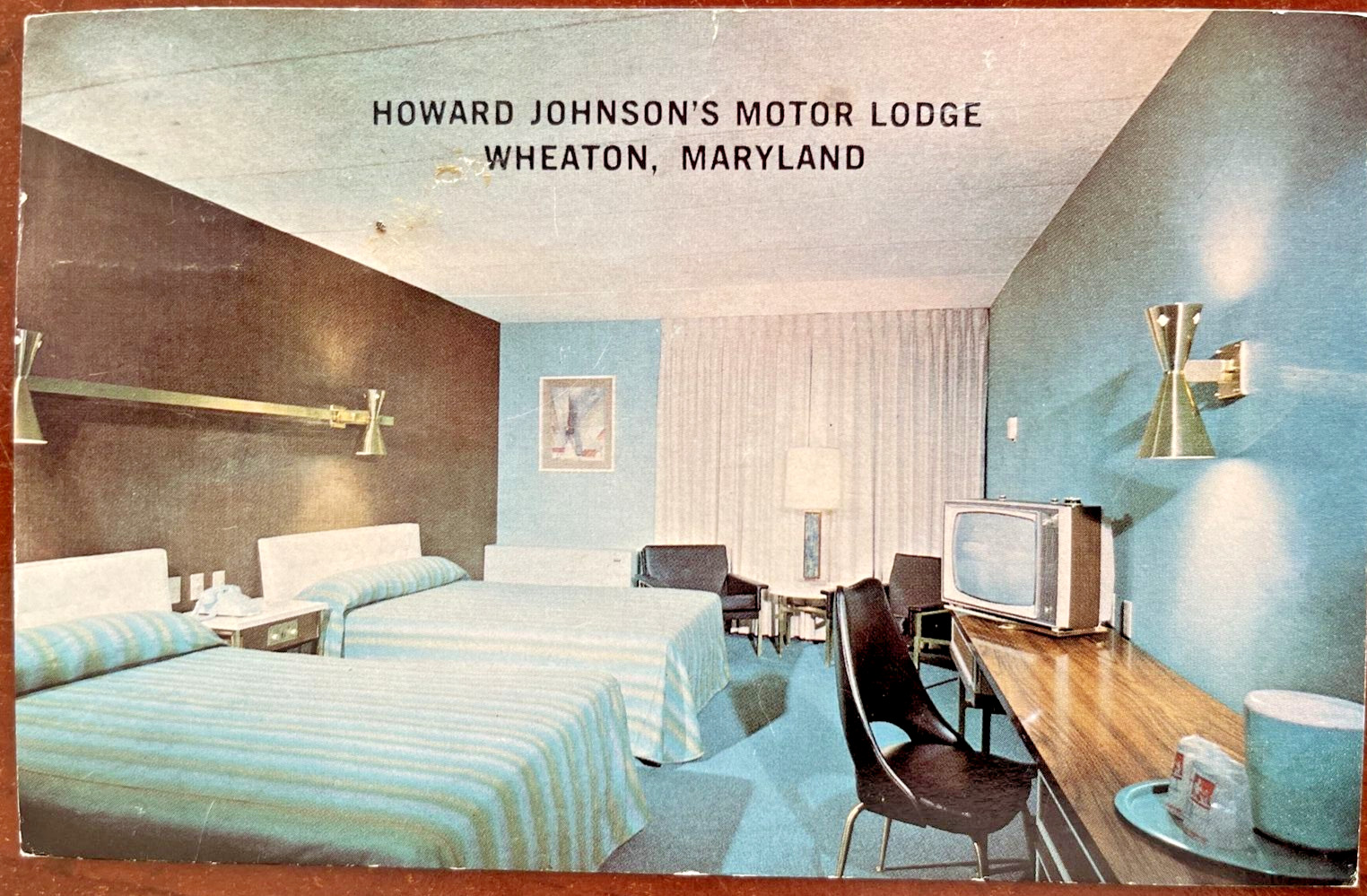 Postcard MD Wheaton Maryland Howard Johnson's Motor Lodge Restaurant TV PM 1968