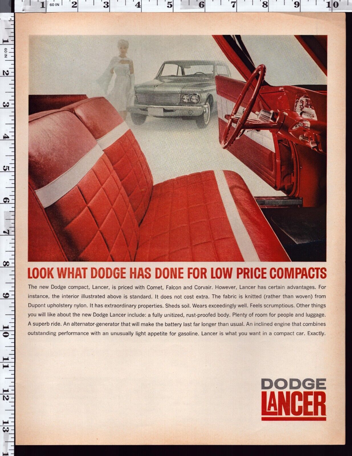 1961 Vintage Print Ad Dodge Lancer Red USA