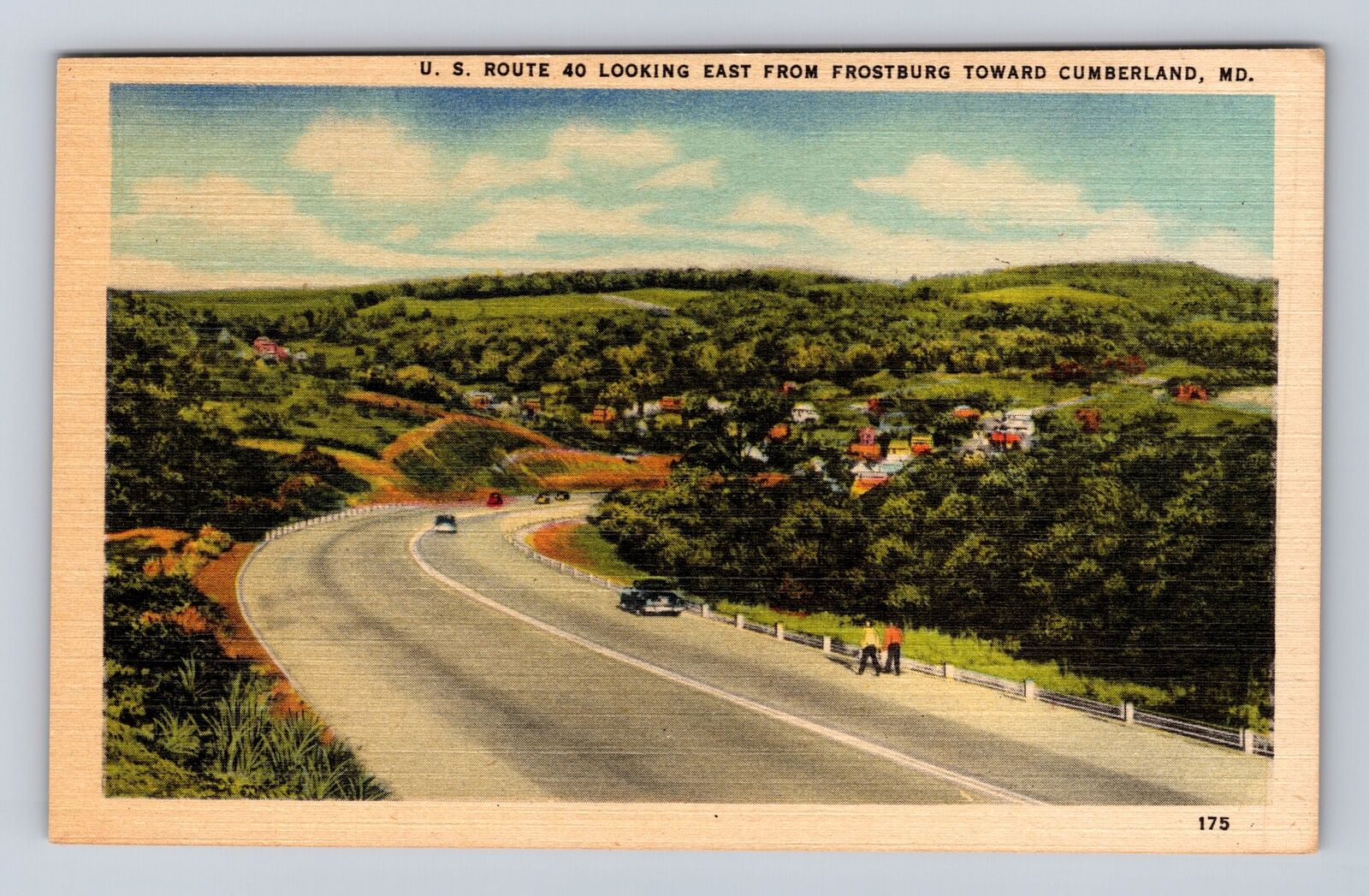 Frostburg MD-Maryland, Route 40 Looking East, Antique Vintage Souvenir Postcard