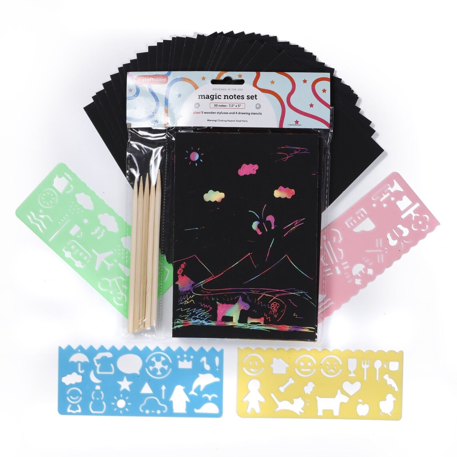 Incraftables Rainbow Scratch Paper Set. Magic Notes Kit 30pcs Scratch Paper