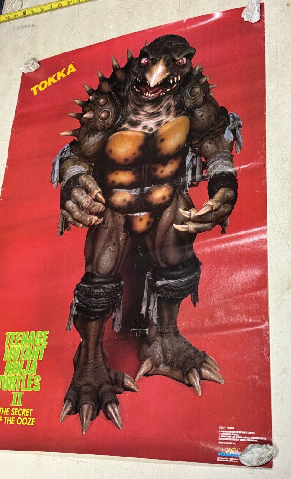 Vintage 1991 Teenage Mutant Ninja Turtles 2 II Ooze Tokka Poster RARE HTF Scarce