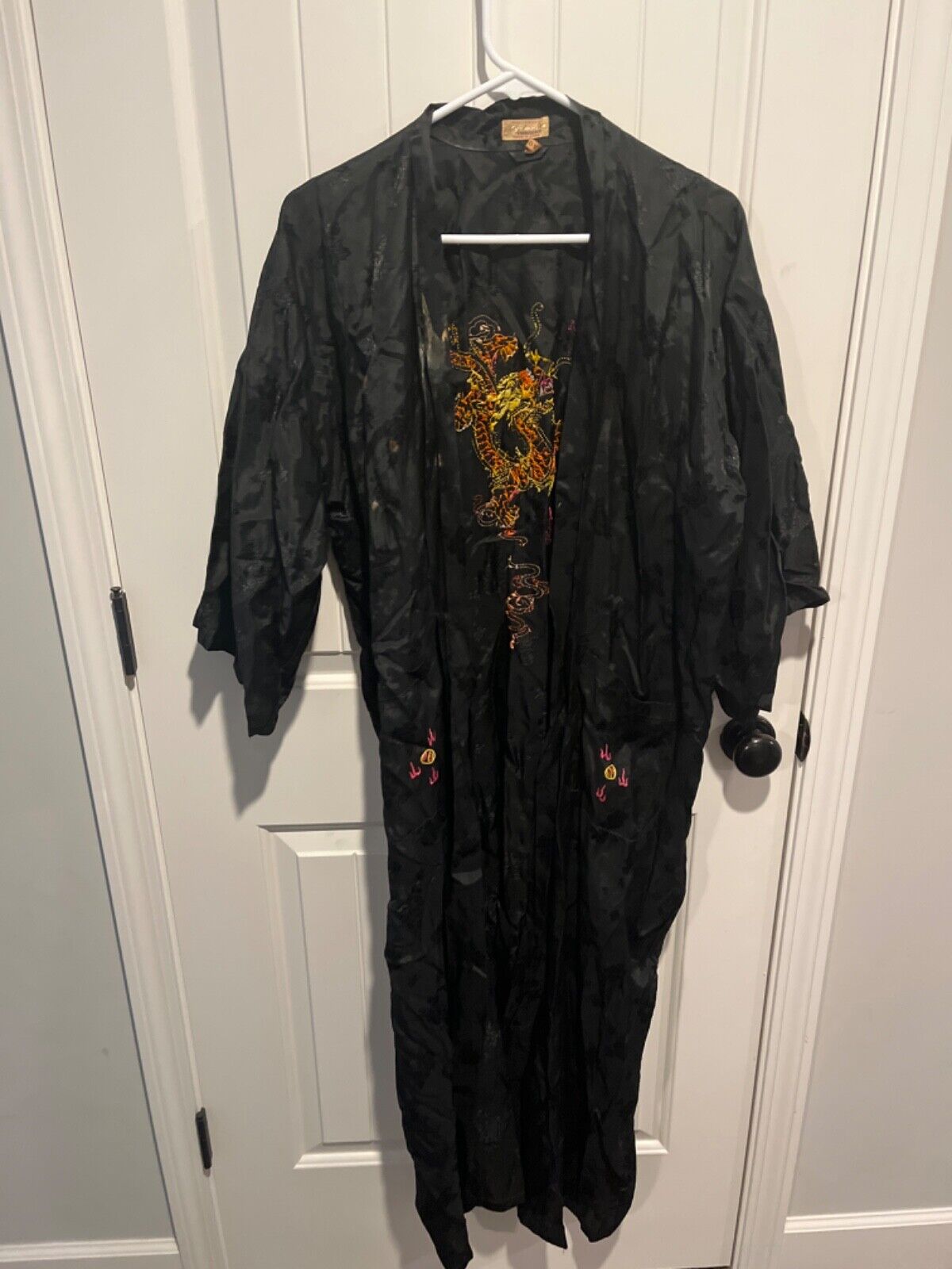 Vintage Golden Bee Chinese Silk Robe Embroidered Size L