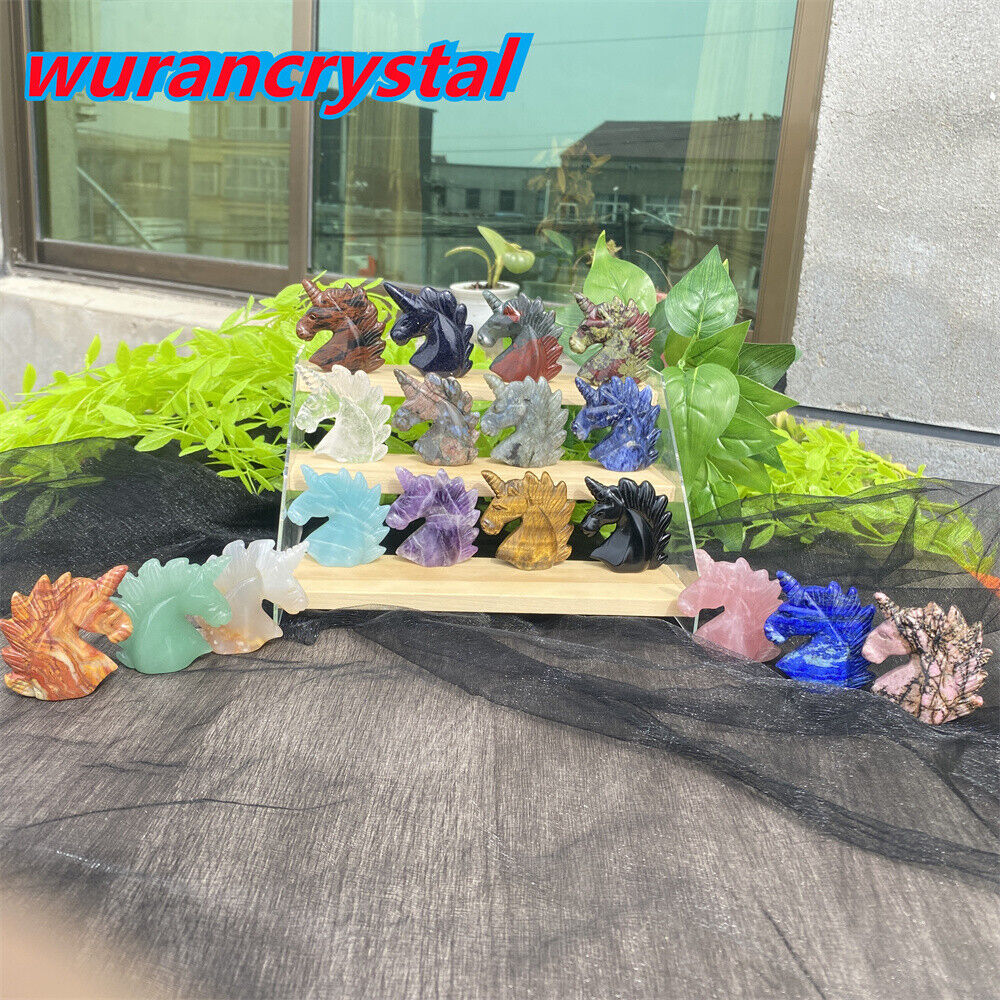 18pc Mix Natural Quartz Unicorn point Carved Crystal Skull Healing Wholesale 2''