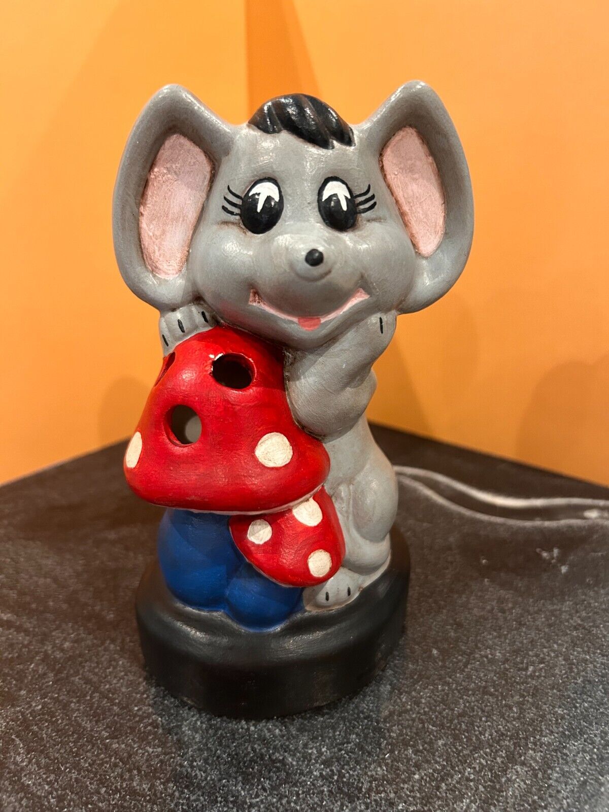 Vintage Ceramic Painted Mouse with mushroom 1972