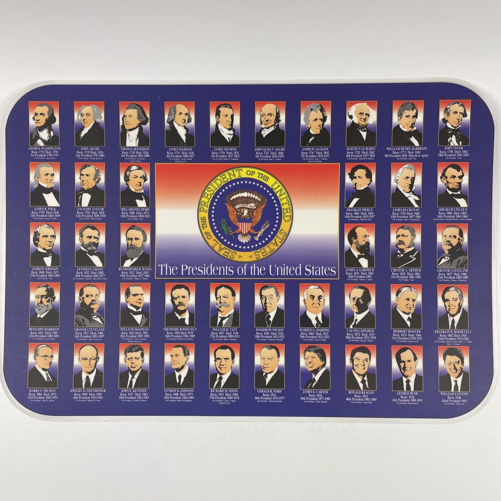 The Presidents Of The United States & Branches Of  Gov Place Mat Vintage 90s