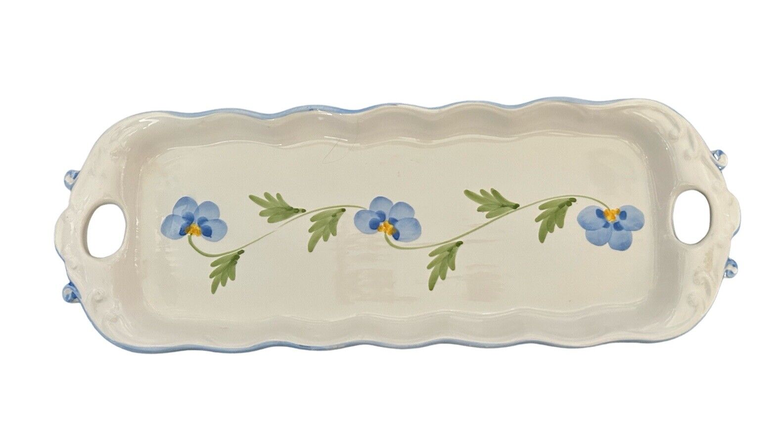 Vintage ELPA Alcobaca Hand-Painted blue flower tray 16