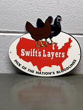 Swift’s Layers Thick Metal Sign Chicken Rooster Feed Seed Gas Oil Farm Ag Eggs picture