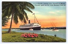 Postcard SS Florida Passing Thru Channel at Miami Florida from Havana Cuba picture