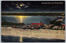 Lake Worth Florida 1940s Postcard Moonlight Over Beach  picture