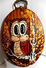 Vintage DUANE COLEMAN ORIGINALS Hand Painted Owl OVAL WOOD PLAQUE Hanging SIGNED picture
