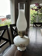 VTG Hurricane Table Lamp with Flowers on Frosted White Glass Shade -Tested Works picture