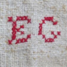 Vintage Heavy Raw Linen Dish / Tea Towel Cross Stitched Initials Belgian? picture