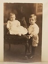 Vintage Real Photo Postcard Identified Children Harold & Vernon Lighter Family picture