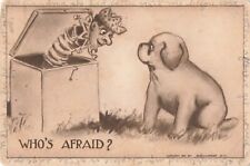1911 Puppy Dog Jack in the Box Whos Afraid Postcard 5.5