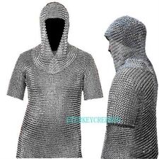 Halloween 18 Ga Museum Replica Handmade Medieval Chain Mail Shirt Coif picture
