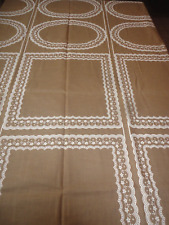 Vtg Fabric 1970's Brown w/Textured White Floral Trim for 12 Doilies 58