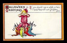 Early 1900's Halloween Postcard Ring of Witches Around a Girl Embossed picture