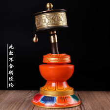 Solid Wood Painted Hand Turning Prayer Wheel Lotus Base Tibetan Buddha Supplies picture