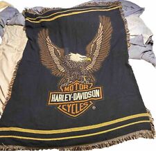 Harley Davidson Afghan Throw Blanket 46x70 Eagle Wings USA Vintage Biker Core picture
