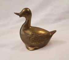 Vintage Brass Duck Goose Figurine Paperweight Statue 4.5” Small With Detail picture