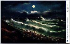 Pier And Rough Sea Bournemouth England UK Moonlight Strong Waves Postcard picture