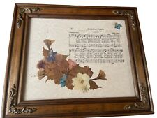 VTG Wood Music Box With VIDEO  Pressed Flowers On Sheet Music Amazing Grace picture