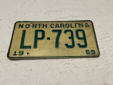 Vintage 1969 NC North Carolina License Plate Low Number Tag LP-739 Green & White picture