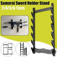 6 Tier Sword Wall Display Stand Rack Black Full Size Wood Hanger Katana Holder picture