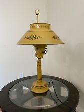 Vintage Toleware Yellow Metal Lamp Decor 1950s Collectible Corded Antique Accent picture