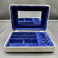 Vintage Silver Plated Jewelry Trinket Box With Blue Lining And Mirror picture