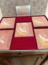 Vtg Set 5 Tutanka Japanese Cloisonne Enamel Metal Tray Flying Cranes Gold Yellow picture