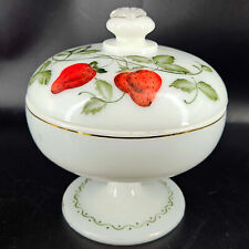 Vintage Fenton CHARLETON hand painted footed lidded dish w strawberries picture