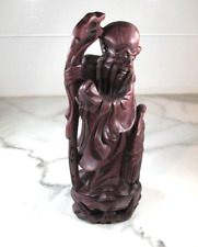 Vintage Chinese Immortal God of Longevity Hand Carved Wood Statue 8 1/2 in picture