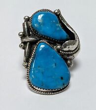 Beautiful 2 stone Turquoise Sterling Silver Navajo Size 6.5 picture