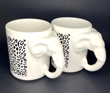 Micato Safari Elephant Mug 3D Trunk Handle Black and White Set of 2 picture