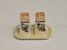vintage salt and pepper shaker 3 Pc Set Made Occupied Japan Red / Blue Flowers picture