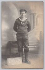 WWI German Handsome Sailor RPPC Studio Portrait Artillery Postcard V* picture