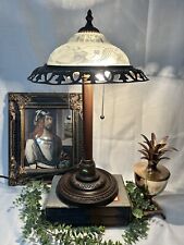 Vintage  Bronze Finish Frosted Embossed Shade Library Office Desk Table Lamp picture