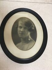 Original VINTAGE 1920s Beautiful  Woman Oval Metal Frame Photo picture