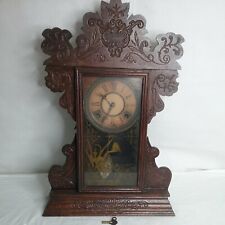 Antique Session Oak Carved Mantle Clock With Key WORKING Great Condition picture